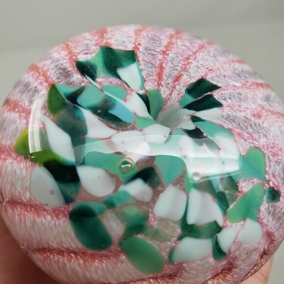 Bermuda Glass Blowing Studio 2.5" Glass Paperweight Pink Sea Urchin Green Stones - Picture 6 of 7